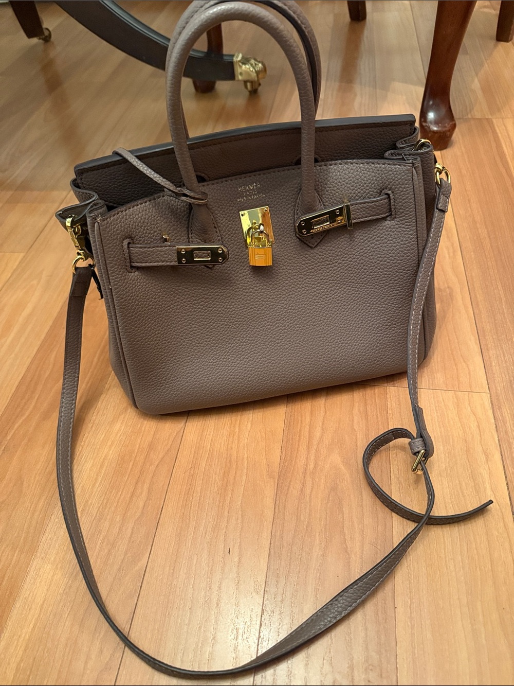 Luxury Taupe Leather Top-Handle Satchel with Gold Hardware